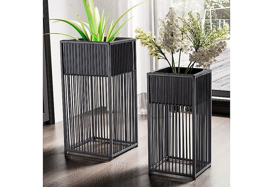 FINEBUY Pflanzkübel FB92215 Blumentopf Pflanzenkübel 2er Set Metall Schwarz günstig online kaufen