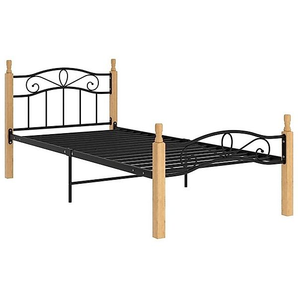 vidaXL Bett Bettgestell Schwarz Metall und Massivholz Eiche 90x200 cm günstig online kaufen