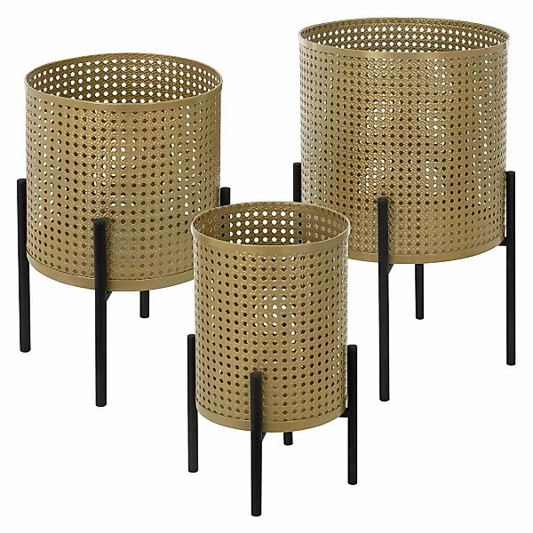 ML-Design Blumenständer 3Er Set Schwarz-Gold aus Stahl Metall Pflanzenständ günstig online kaufen