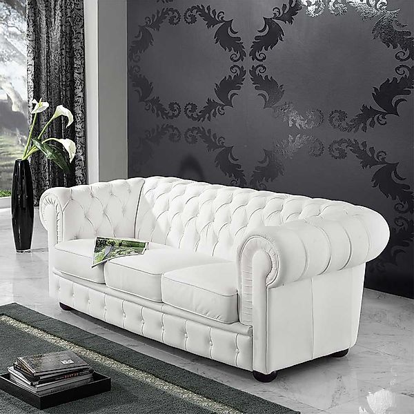 Dreier Sofa weiss im Chesterfield Look Kunstleder günstig online kaufen