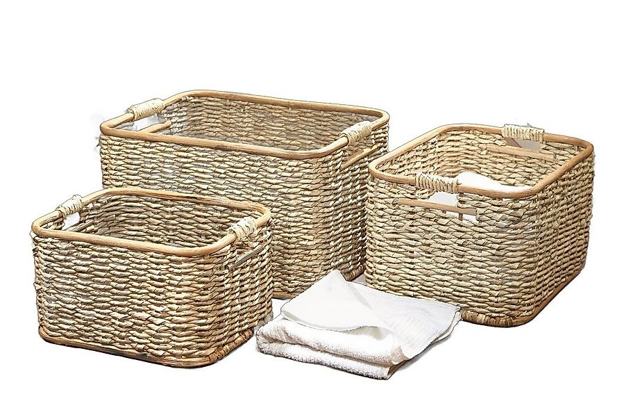 Dekoleidenschaft Aufbewahrungskorb aus Rattan und Schilfstroh in 3 Größen, günstig online kaufen