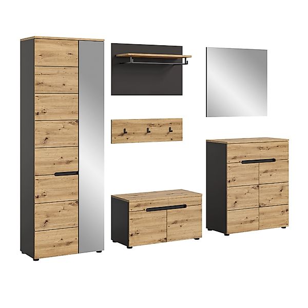 Inn.Furn Garderobe Set 6-teilig Eiche Grau 255 cm mit Soft-Close Cooper günstig online kaufen