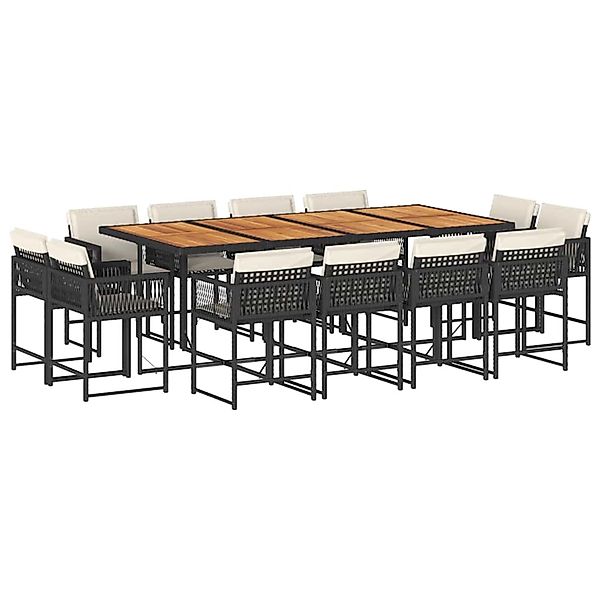 vidaXL 13-Tlg Garten-Essgruppe mit Kissen Schwarz Poly Rattan 3211587 günstig online kaufen