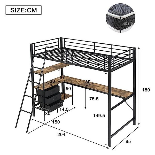 STILVORA Hochbett Jugendbett 90x200 Metallbett Bettrahmen mit Stauraum und günstig online kaufen