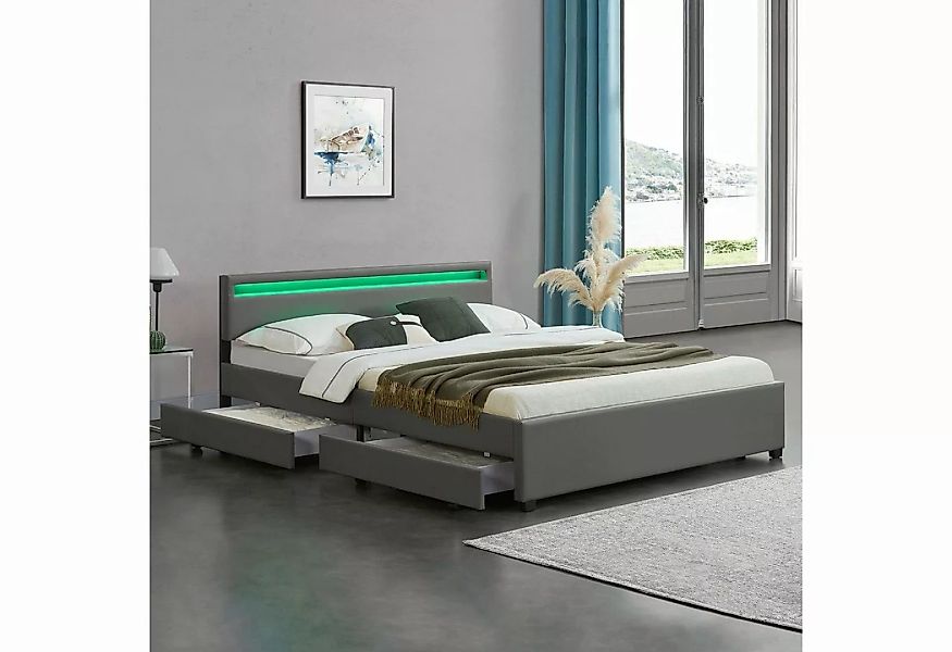 Juskys Polsterbett Lyon, 180x200 cm, ausziehbare Bettkästen, LED-Licht, gep günstig online kaufen