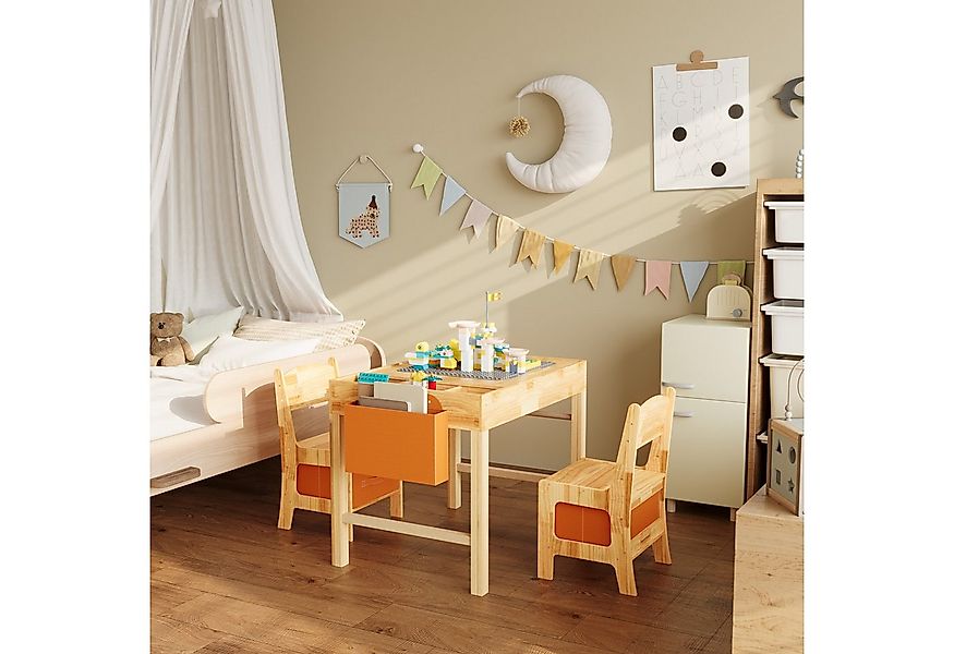 FUFU&GAGA Kindersitzgruppe Kinderspieltisch mit Stühlen, Natur, Massivholz günstig online kaufen