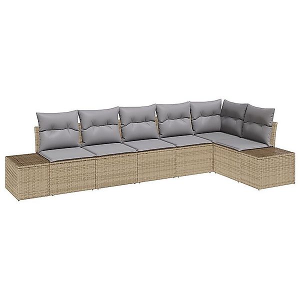 vidaXL Loungesofa 6 Teiliges Garten Sofa Set mit Kissen Beige Poly Rattan, günstig online kaufen