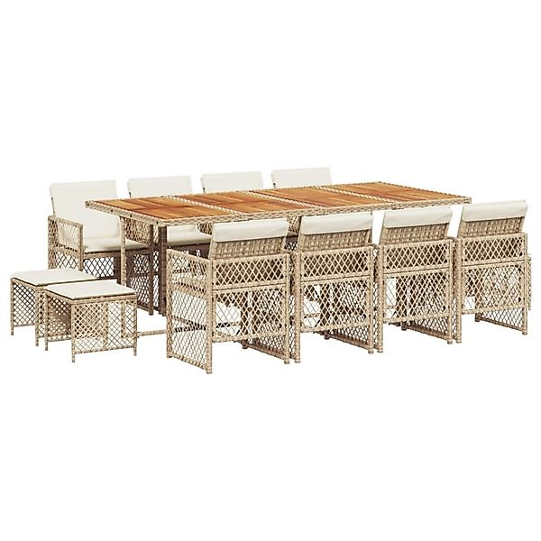 vidaXL 13-Tlg Garten-Essgruppe mit Kissen Beige Poly Rattan 3210808 günstig online kaufen