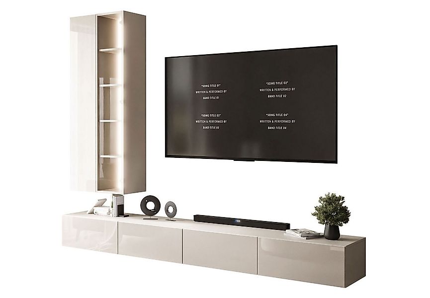 Lookway Wohnwand Hängende CARMEN mit LED-Beleuchtung, Fronten in Hochglanz günstig online kaufen