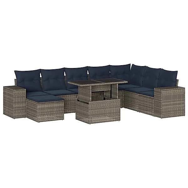 vidaXL 9-Tlg Gartensofa-Set mit Kissen Grau Polyrattan 3269361 günstig online kaufen