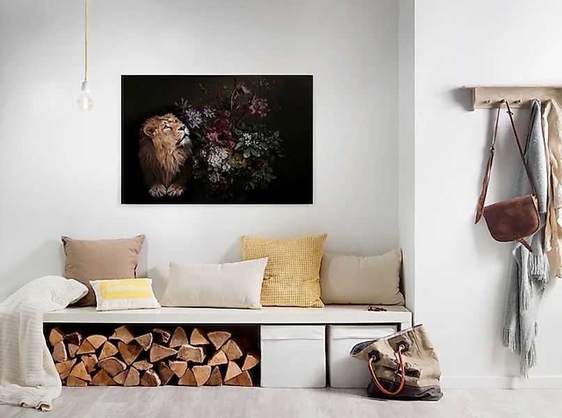 Bricoflor Canvas Leinwand Mit Löwe Ausgefallenes Wandbild Mit Blumen Im Sti günstig online kaufen