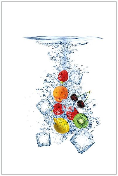 Wallario Wandfolie, Obst-Eiswürfel-Mix im Wasser mit günstig online kaufen