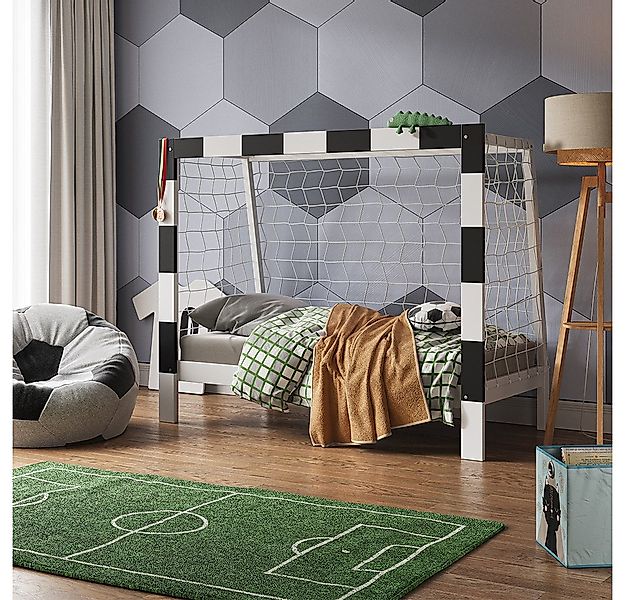 VitaliSpa® Kinderbett Fußballtor, Weiß/Schwarz, 80x160 cm mit Matratze günstig online kaufen