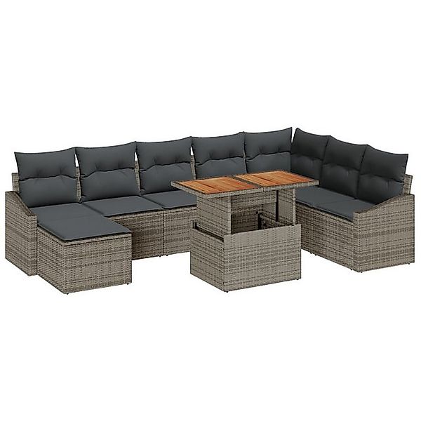 vidaXL Loungesofa 9-teiliges Garten Sofa Set mit Kissen grau Poly Rattan, 9 günstig online kaufen