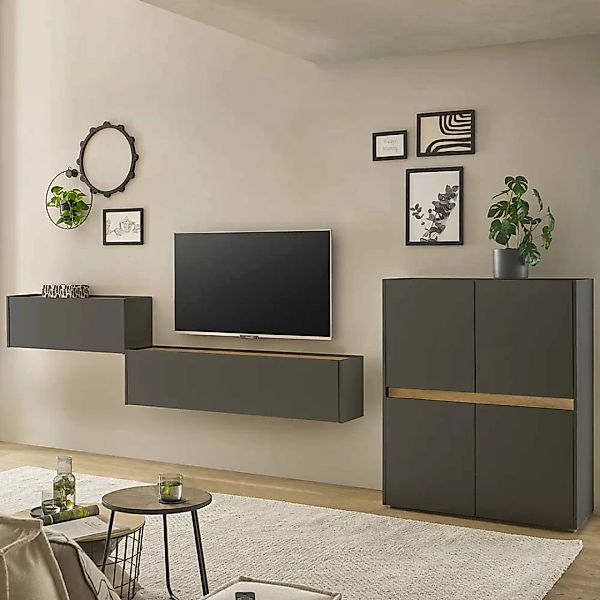Wohnzimmerwand mit Schreibtisch in Anthrazit Wildeichefarben (dreiteilig) günstig online kaufen