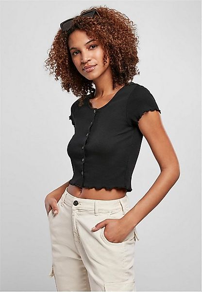 URBAN CLASSICS Rundhalsshirt Ladies Cropped Button Up Rib Tee Damen T-Shirt günstig online kaufen