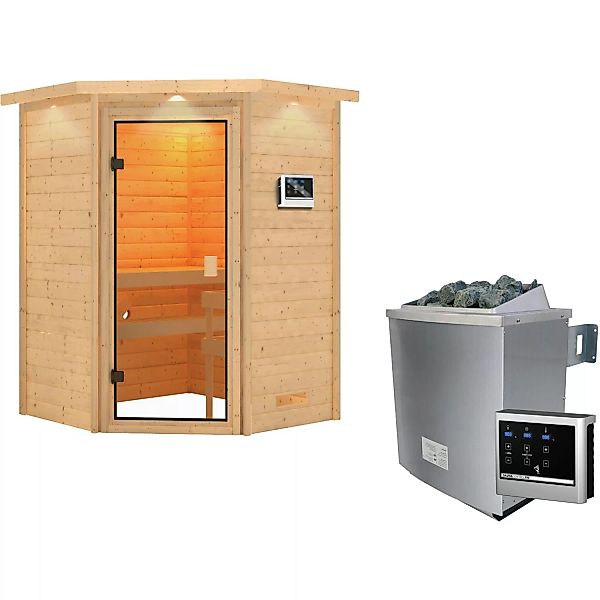 Woodfeeling Sauna Antonia inkl. 9 kW Ofen mit ext. Strg., LED-Dachkranz günstig online kaufen