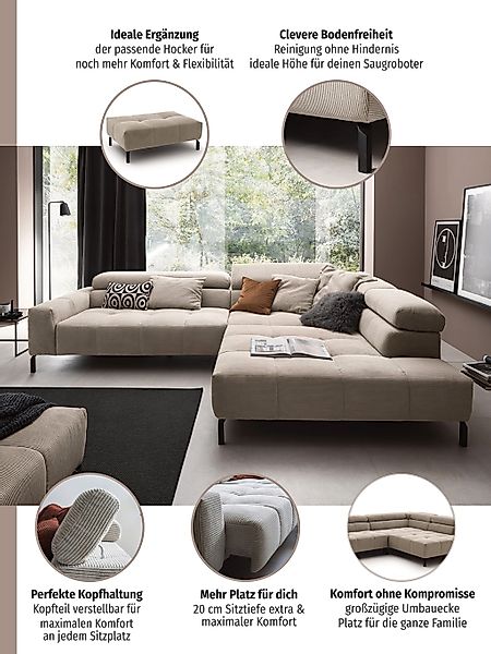 Home affaire Ecksofa »Claya, L-Form, incl. Kopfteilverstellung, Breite 311 günstig online kaufen