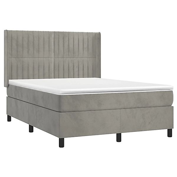 vidaXL Boxspringbett mit Matratze & LED Hellgrau 140x200 cm Samt 3139685 günstig online kaufen