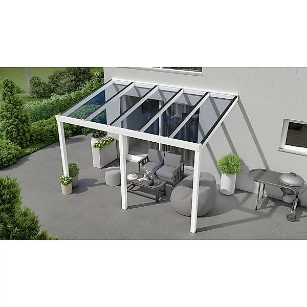 Terrassenüberdachung Basic 400 cm x 300 cm Weiß Glas günstig online kaufen