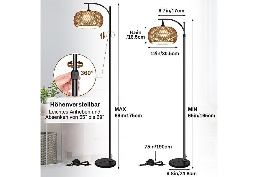 Merry 2024 Bogenlampen LED Stehleuchten Dimmbare,Rattan Stehlampe mit Fernb günstig online kaufen