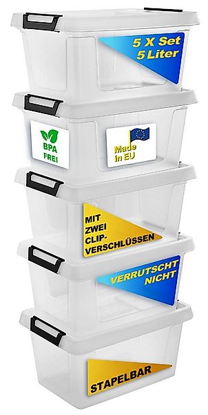 Gardissimo Aufbewahrungsbox 5 er Set mit Deckel "Clip" 5 Liter Kunststoff B günstig online kaufen