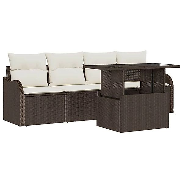 vidaXL Gartensofa-set mit Kissen 5-Tlg Braun Poly-Rattan 3357101 günstig online kaufen