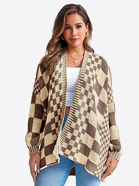 Imily Bela Cardigan Damen Oversize Strickjacke mit Karomuster (Packung, 1-t günstig online kaufen