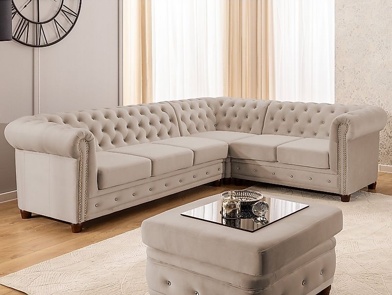 S-Style Möbel Ecksofa Chesterfield mit Schlaffunktion Cleo Blink Samt mit K günstig online kaufen