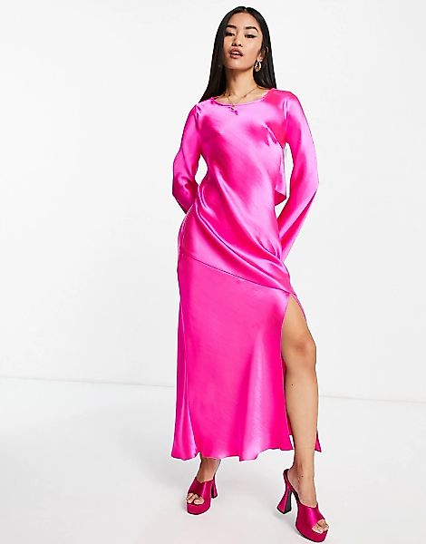 Topshop – Gerafftes Abendkleid aus Satin mit Rückenausschnitt in Rosa günstig online kaufen