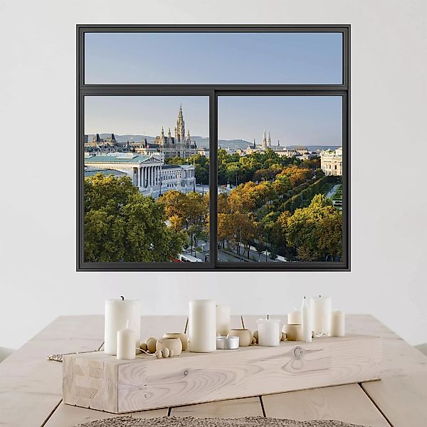 3D Wandtattoo Fenster Schwarz Blick über Wien günstig online kaufen