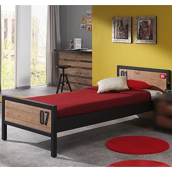 Jugendbett Einzelbett 90x200 cm CUSCO-12, cognacfarbig, schwarz, B x H x T günstig online kaufen