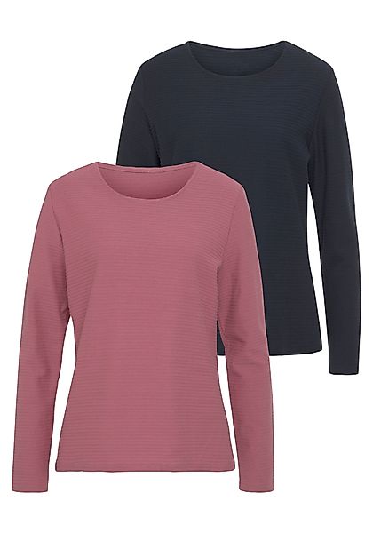LASCANA Langarmshirt "mit Streifenstruktur", (2er-Pack), aus weicher Baumwo günstig online kaufen