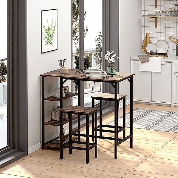 HOMCOM Bartisch-Set  Stehtisch mit 2 Barhockern, 3-teiliges Tischset mit Re günstig online kaufen