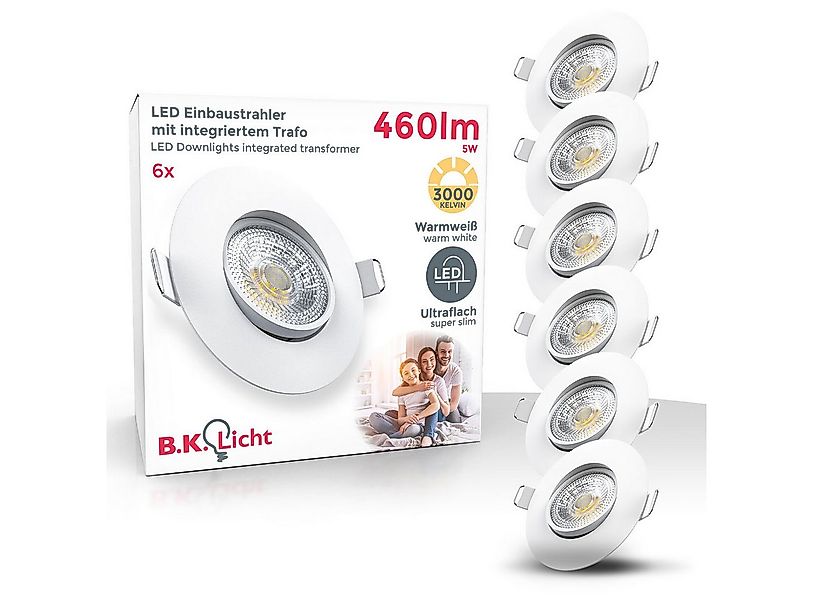 B.K.Licht LED Einbaustrahler 6er SET Einbauspots Ultra-flach 30mm schwenkba günstig online kaufen