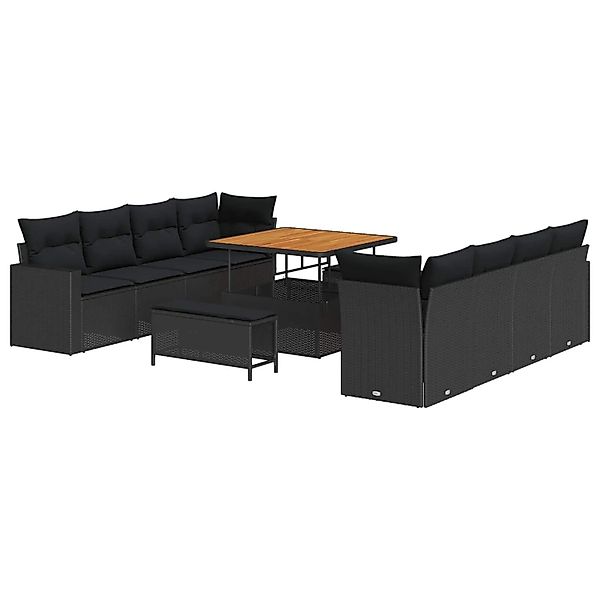 vidaXL Gartensofa-Set mit Kissen 12 Stk Schwarz Poly-Rattan 3363544 günstig online kaufen