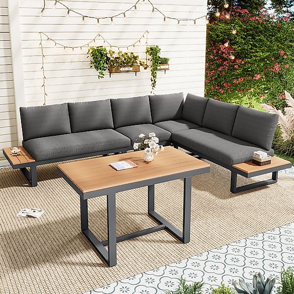 Flieks Gartenlounge-Set, 6-Sitzer Gartenmöbel 1 Tisch, günstig online kaufen