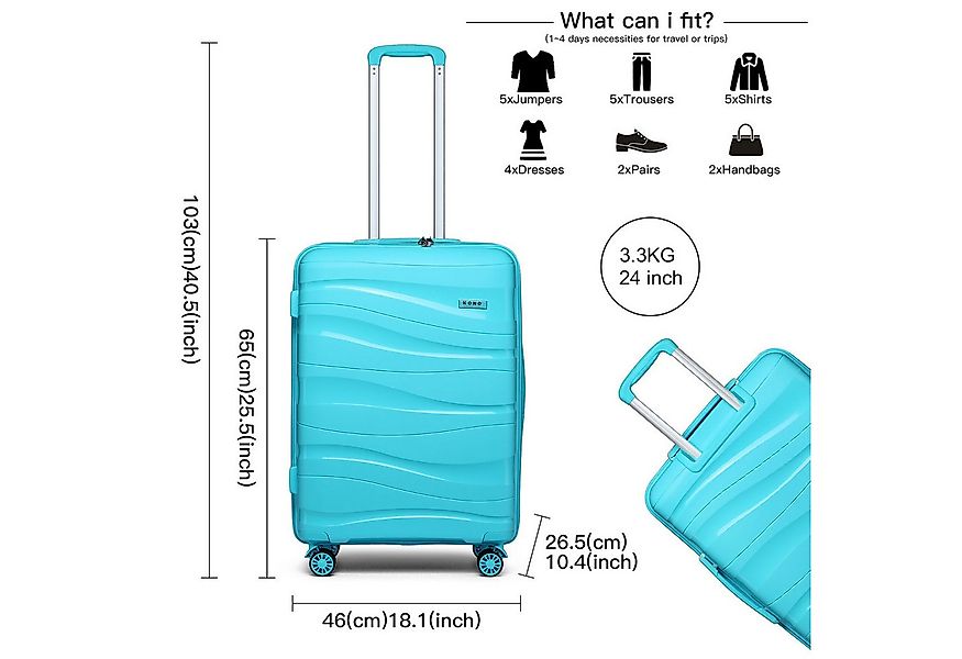 KONO Handgepäck-Trolley Leicht Hartschalenkoffer Reisekoffer mit 4 Rollen u günstig online kaufen