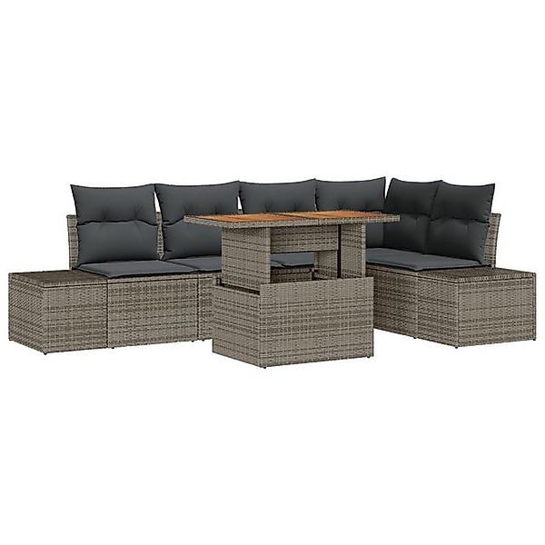 vidaXL Loungesofa 6-teiliges Garten Esszimmer Set mit Kissen Grau Poly Ratt günstig online kaufen