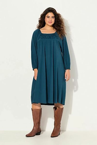 Ulla Popken Midikleid Tunika-Kleid Ziersteine Carree-Ausschnitt Langarm günstig online kaufen