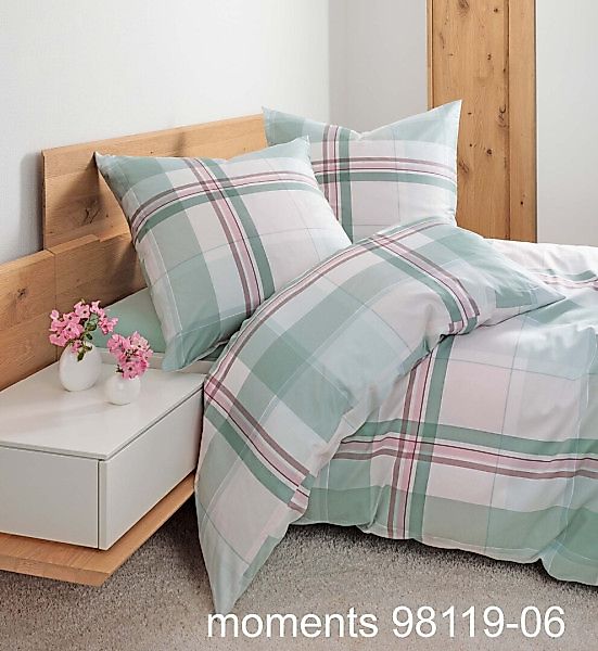 Janine Janine Mako-Satin Bettwäsche moments 98119 grün rosa Größe:  135x200 günstig online kaufen
