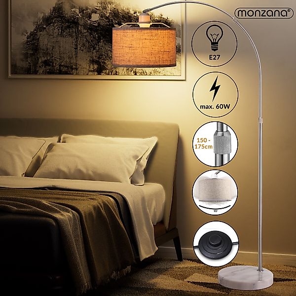 monzana Stehlampe, Bogenlampe, Stoffschirm Leinen Marmorfuß günstig online kaufen