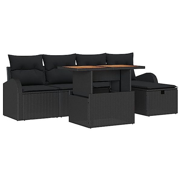 vidaXL Loungesofa 6-teiliges Garten Sofa Set mit Kissen Schwarz Poly Rattan günstig online kaufen