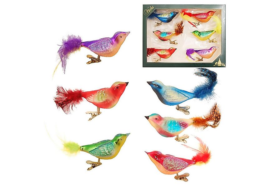 Krebs Glas Lauscha Christbaumschmuck bunte Fantasie-Vögel - 6 Stück - aus G günstig online kaufen