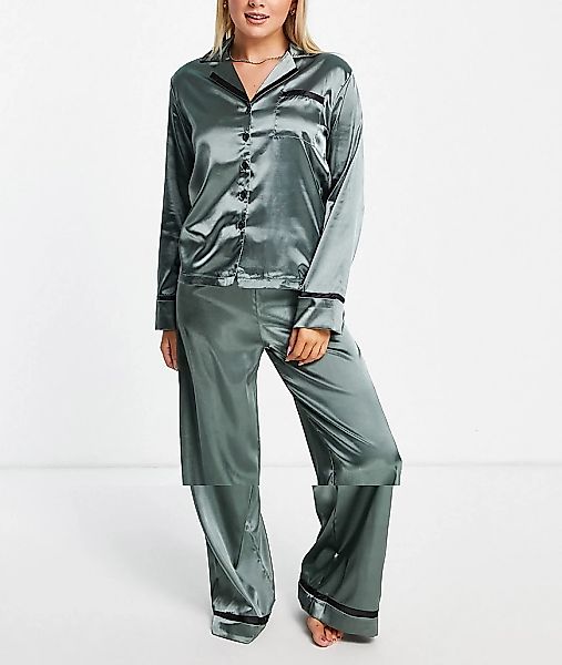 Night – Pyjama in Grün mit Reverskragen günstig online kaufen