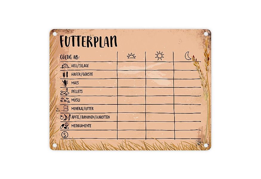 speecheese Metallschild Metallschild mit Futterplan für Pferde Motiv Blechs günstig online kaufen