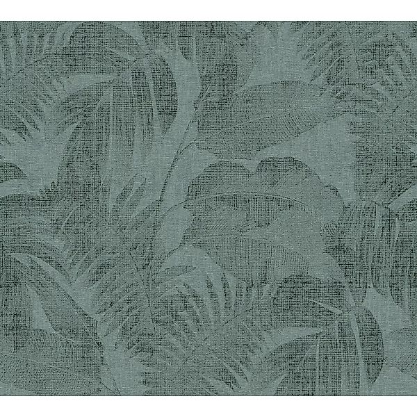 Bricoflor Vlies Palmentapete Dunkelgrün Palmenblätter Tapete in Leinenoptik günstig online kaufen