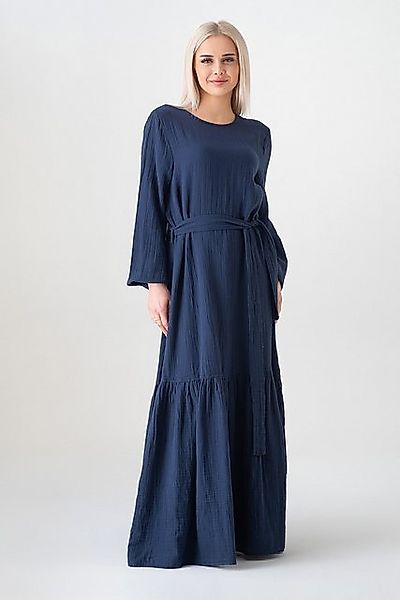 WENOR Sommerkleid Musselin-Kleid, 100 % Baumwolle, Volantsaum, Gürtel, Gr. günstig online kaufen