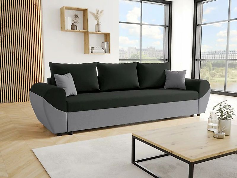 Sofa mit Schlaffunktion 3-Sitzer - Stoff - Schwarz & Grau - LIERNO günstig online kaufen