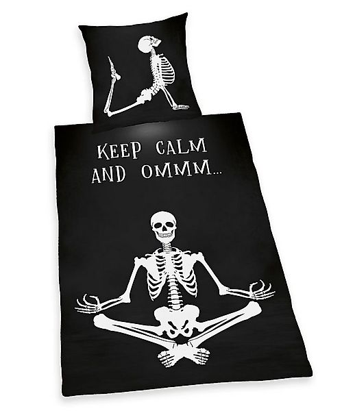 Herding Wendebettwäsche 135x200cm Skelett Keep Calm and Ommm Spruch, Renfor günstig online kaufen